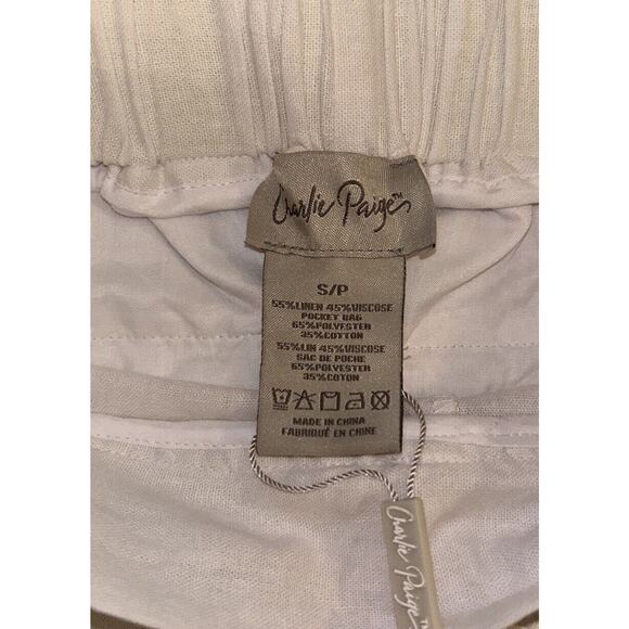 NWT Charlie Paige White Linen Blend Pants - Size S - Cuffed Ankle - Picture 9 of 14
